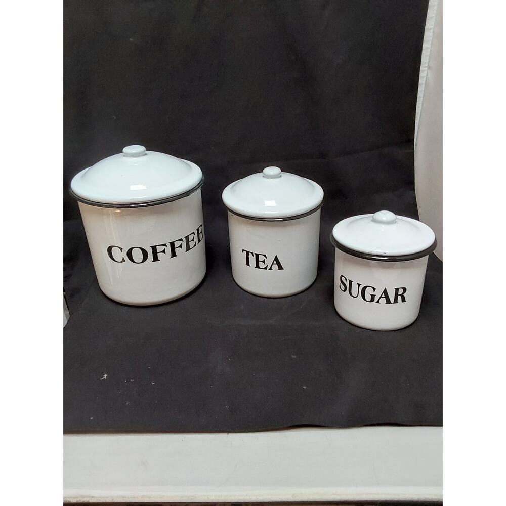 3 piece Granite Ware Cannister Set Country theme New Reproduction